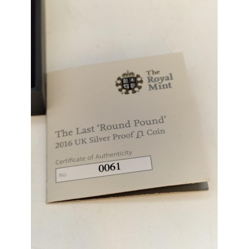 16 - Cased Royal Mint 2016 Silver Last Round Pound with C.O.A. Issued in Britain.