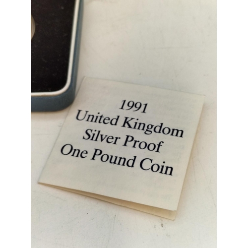 17 - Cased Royal Mint 1991 Silver Proof One Pound Coin with C.O.A.