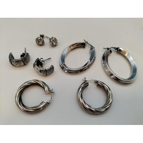 196 - 4 Pairs of Silver 925/Hallmarked Earrings to include Hooped and Clear Stone.