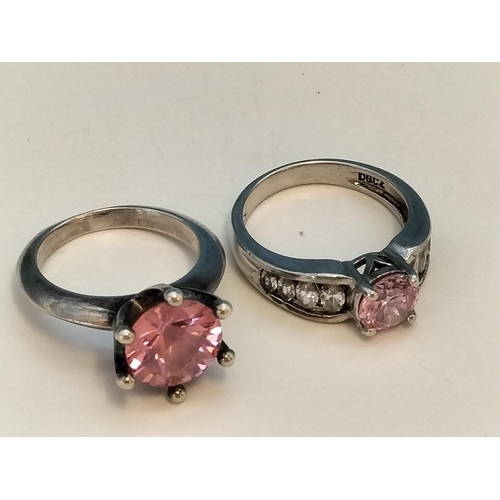 241 - Silver 925 and Pink Stone Rings (2). Size M and O.