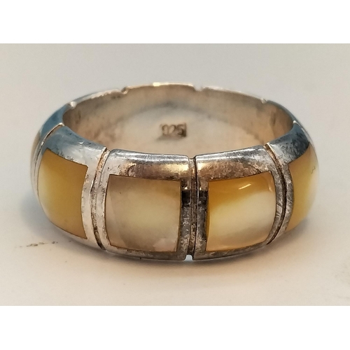 258 - Silver 925 Scroll Mother of Pearl Ring. Size R.