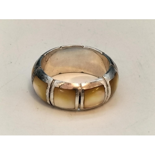 258 - Silver 925 Scroll Mother of Pearl Ring. Size R.