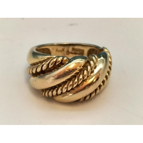 266 - Gold Plate on 925 Silver Chunky Ribbed Ring. Size P.