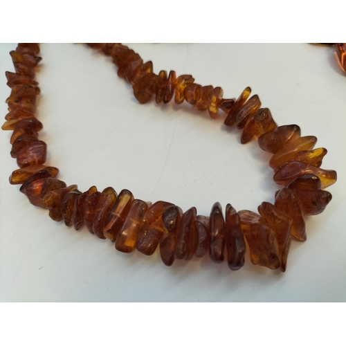 280 - 2 x Polished Clear Amber Necklace and Bracelet Set plus Raw Amber Necklace. Longest Necklace 24