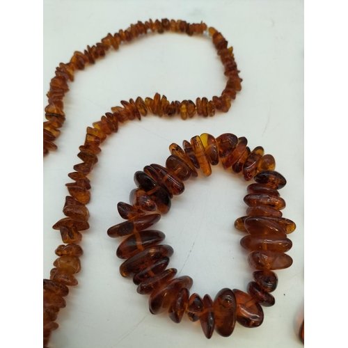 280 - 2 x Polished Clear Amber Necklace and Bracelet Set plus Raw Amber Necklace. Longest Necklace 24