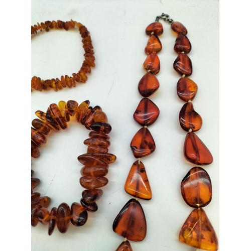 280 - 2 x Polished Clear Amber Necklace and Bracelet Set plus Raw Amber Necklace. Longest Necklace 24