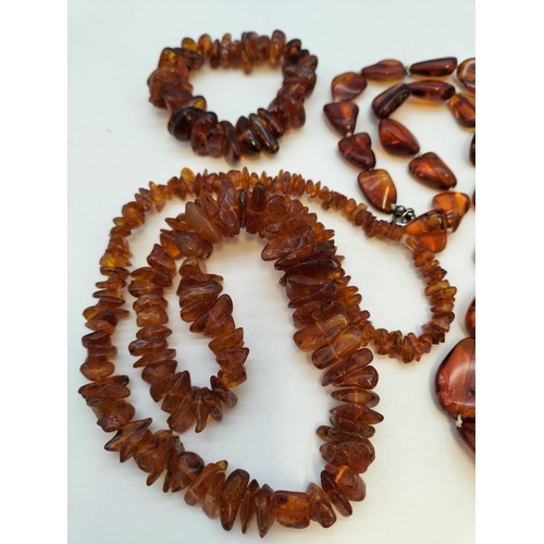 280 - 2 x Polished Clear Amber Necklace and Bracelet Set plus Raw Amber Necklace. Longest Necklace 24