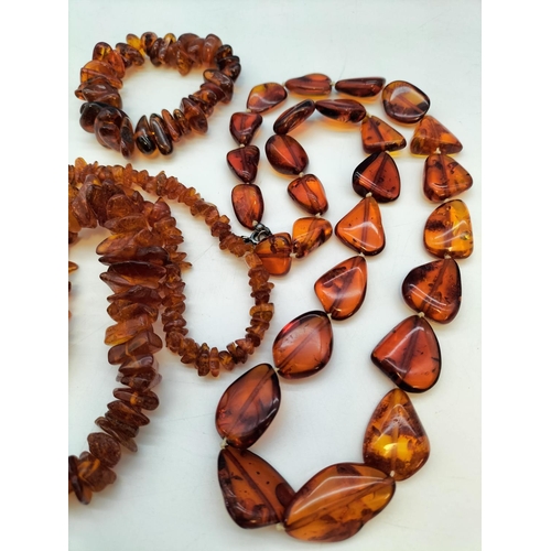 280 - 2 x Polished Clear Amber Necklace and Bracelet Set plus Raw Amber Necklace. Longest Necklace 24