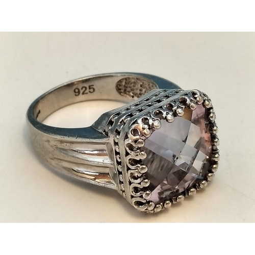 291 - Silver 925 Clear Stone Ring. Size N.