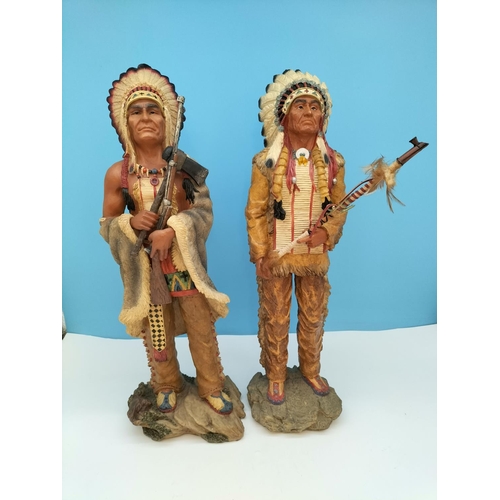 337 - Large Resin 53cm Indian Chief Figures (2). Gun A/F.