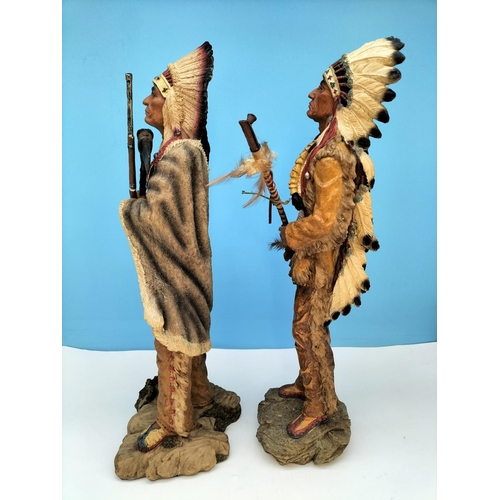 337 - Large Resin 53cm Indian Chief Figures (2). Gun A/F.