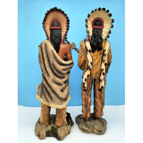 337 - Large Resin 53cm Indian Chief Figures (2). Gun A/F.