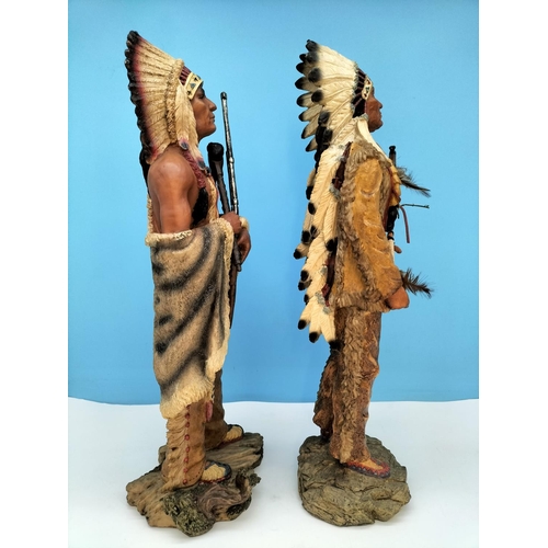 337 - Large Resin 53cm Indian Chief Figures (2). Gun A/F.