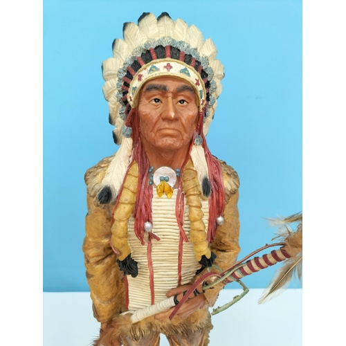 337 - Large Resin 53cm Indian Chief Figures (2). Gun A/F.