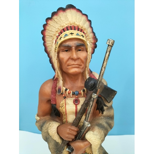 337 - Large Resin 53cm Indian Chief Figures (2). Gun A/F.