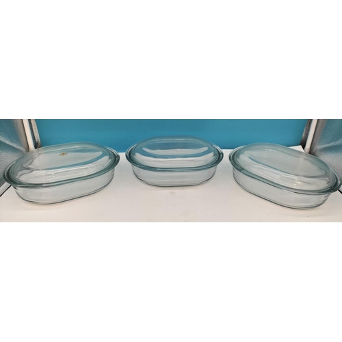 380 - Pyrex Lidded Casserole Dishes (3). 9cm High, 25cm x 20cm.