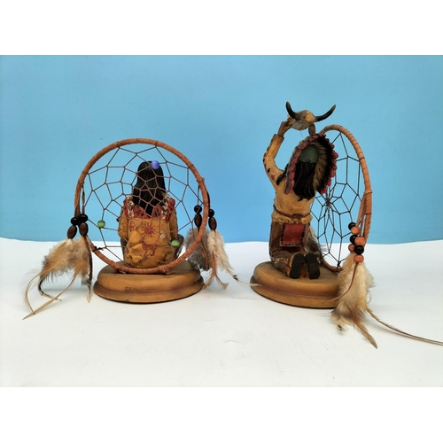 435 - Resin 19cm Indian 'Dreamcatcher' Figures on Plinths (2).