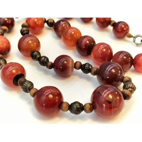 440 - Broken Necklace of Vintage Carnelian/Striped Agate Beads.