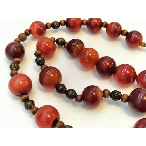 440 - Broken Necklace of Vintage Carnelian/Striped Agate Beads.