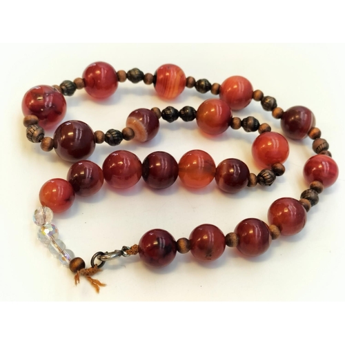 440 - Broken Necklace of Vintage Carnelian/Striped Agate Beads.