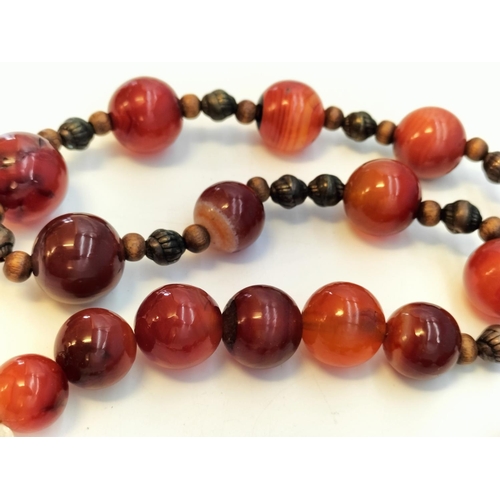 440 - Broken Necklace of Vintage Carnelian/Striped Agate Beads.