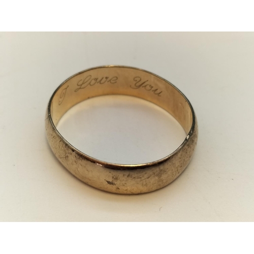 45 - 9ct Gold 375 Band Ring. Size T. 3.5 Grams