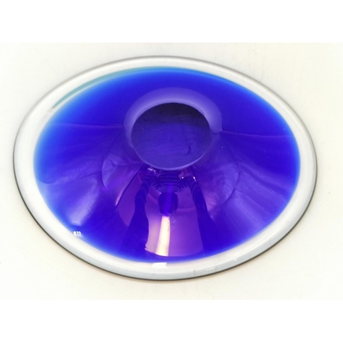 451 - c1960 Holmegaard Cobalt Blue and White Glass Bowl. 17cm x 13cm.