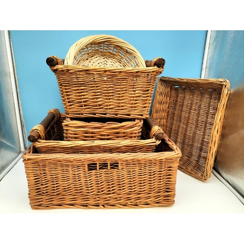 496 - Wicker Baskets (6). Largest 18cm x 41cm x 41cm.