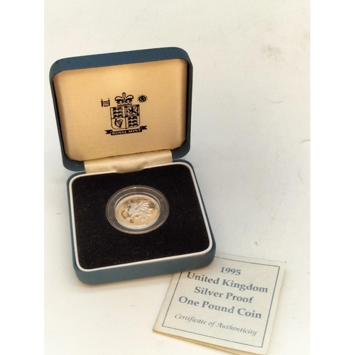 65 - Cased Royal Mint 1995 Silver Proof One Pound Coin with C.O.A.