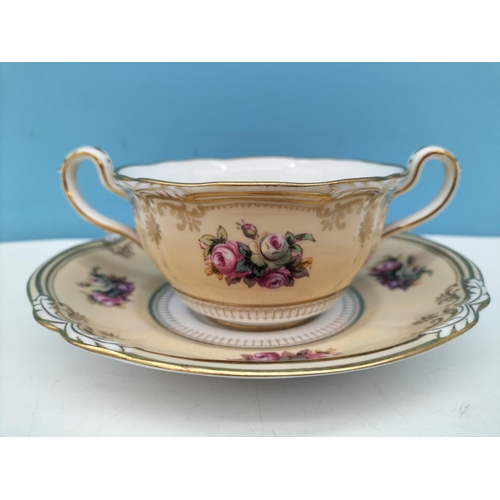 128 - c1900 Copeland Spode Hand Painted Twin Handles Loving/Chocolate Cups and Saucers (6) in a Pink and Y... 