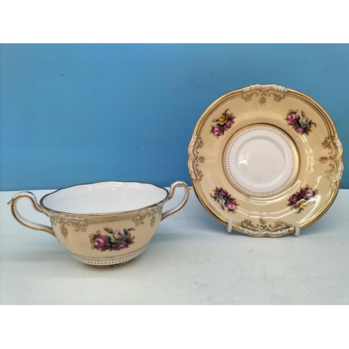 128 - c1900 Copeland Spode Hand Painted Twin Handles Loving/Chocolate Cups and Saucers (6) in a Pink and Y... 