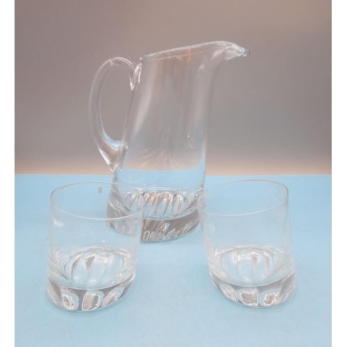 141 - Clear Glass Leaning 21.5cm Jug plus 2 x Leaning Glasses.