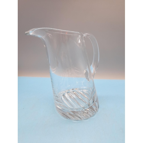 141 - Clear Glass Leaning 21.5cm Jug plus 2 x Leaning Glasses.