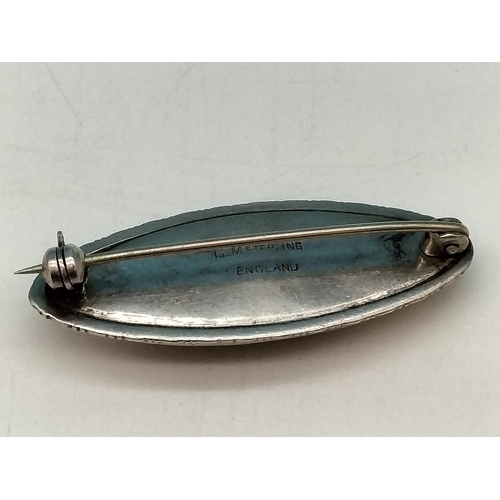 15 - Vintage Sterling Silver Blue John Stone Brooch. 4.5cm Long.