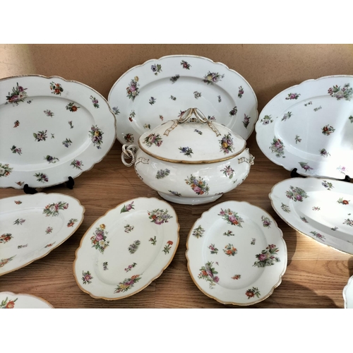 181 - Late 19th Century 'Dresden Spray' Part Dinner Set (12) to include Meat Platters, Oval Plates, Lidded... 