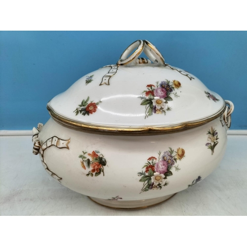 181 - Late 19th Century 'Dresden Spray' Part Dinner Set (12) to include Meat Platters, Oval Plates, Lidded... 