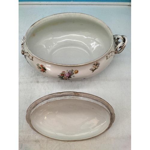 181 - Late 19th Century 'Dresden Spray' Part Dinner Set (12) to include Meat Platters, Oval Plates, Lidded... 