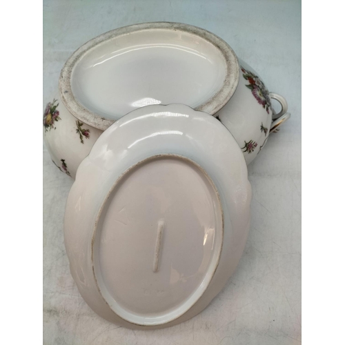 181 - Late 19th Century 'Dresden Spray' Part Dinner Set (12) to include Meat Platters, Oval Plates, Lidded... 