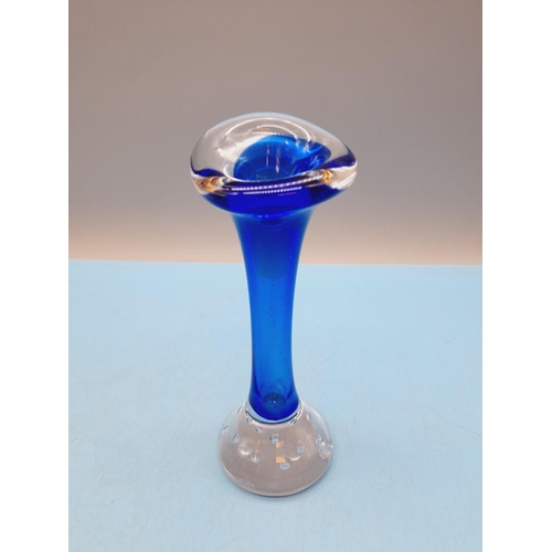 246 - Swedish Mid Century Blue Glass 14cm Bud Vase with Controlled Bubble Base. Designed by Aseda Glasbruk... 