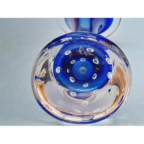 246 - Swedish Mid Century Blue Glass 14cm Bud Vase with Controlled Bubble Base. Designed by Aseda Glasbruk... 