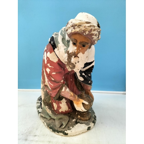 270 - Large Chalkware Hand Painted Figures of One of the Wise Men and a Sheep. Tallest 36cm. Paint Flaking... 