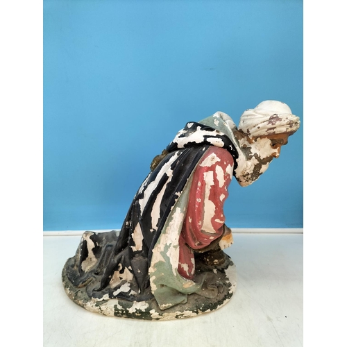 270 - Large Chalkware Hand Painted Figures of One of the Wise Men and a Sheep. Tallest 36cm. Paint Flaking... 