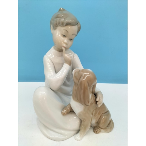 276 - LLadro 20cm Figure of a Boy with Dog 4522.