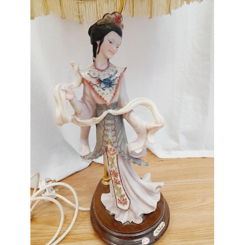 306 - A. Balconi (Italian) Hand Painted Resin Geisha Girl Figural Table Lamp and Shade. Overall Height 69c... 