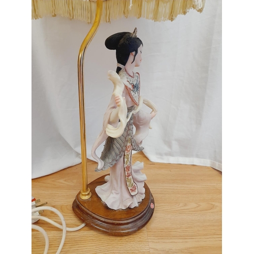 306 - A. Balconi (Italian) Hand Painted Resin Geisha Girl Figural Table Lamp and Shade. Overall Height 69c... 