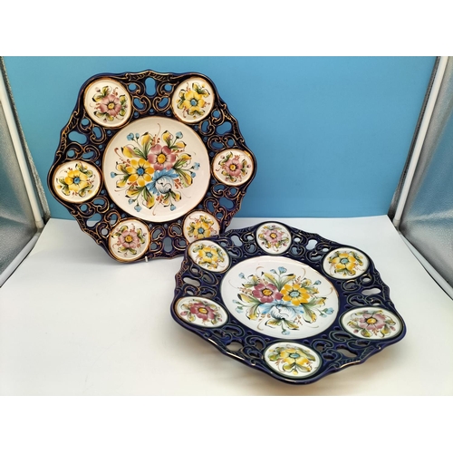 317 - Pair of Portuguese Pottery Hand Painted 39cm Wall Plaques.