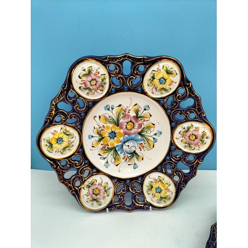 317 - Pair of Portuguese Pottery Hand Painted 39cm Wall Plaques.