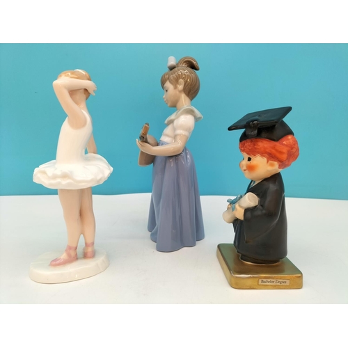 373 - Nao 'Girl with Guitar' Figure, Royal Doulton 'Little Ballerina' HN 3395 and Goebel 'Bachelor Degree'... 