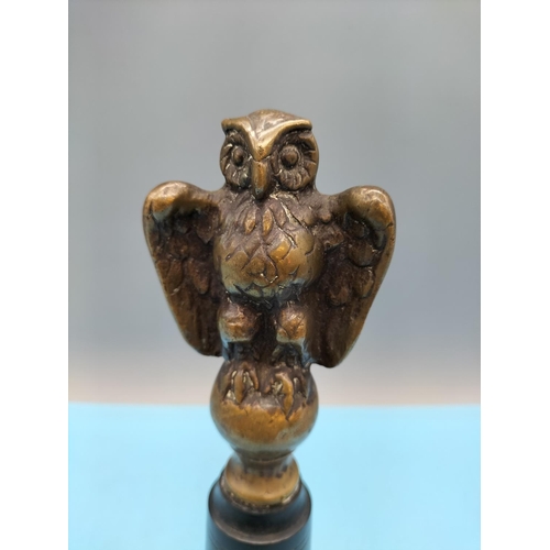 60 - Desktop Bronze Owl on Ebony Base which when Unscrewed Reveals Hidden Glass Vial, possibly for Poison... 