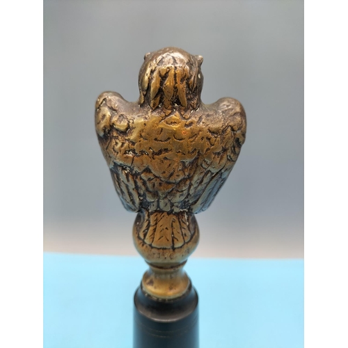 60 - Desktop Bronze Owl on Ebony Base which when Unscrewed Reveals Hidden Glass Vial, possibly for Poison... 